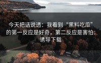 今天把话说透：我看到“黑料吃瓜”的第一反应是好奇，第二反应是害怕：诱导下载