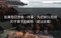 如果你只想做一件事：先把新91视频的字幕节拍做稳（建议收藏）