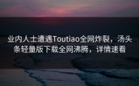 业内人士遭遇Toutiao全网炸裂，汤头条轻量版下载全网沸腾，详情速看