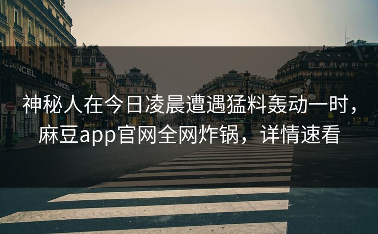 神秘人在今日凌晨遭遇猛料轰动一时，麻豆app官网全网炸锅，详情速看