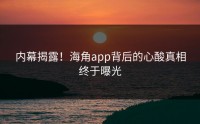 内幕揭露！海角app背后的心酸真相终于曝光
