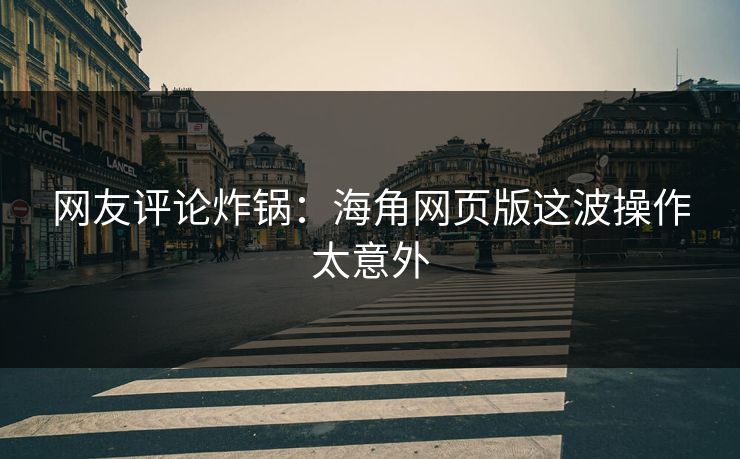 网友评论炸锅：海角网页版这波操作太意外